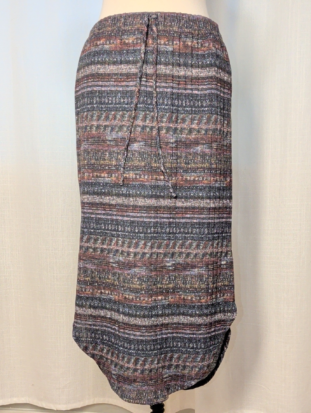 Knit Midi Skirt in Multicolor, Elastic Waist